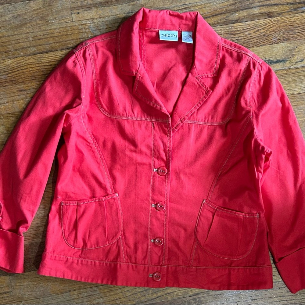 Chico's Women's Red Button-Front Jacket Size 1